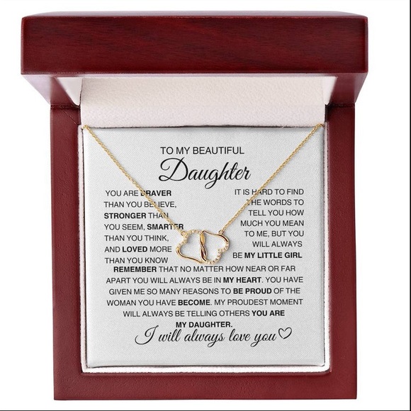 TO MY BEAUTIFUL DAUGHTER NECKLACE HEARTS PENDANT 10K YELLOW GOLD